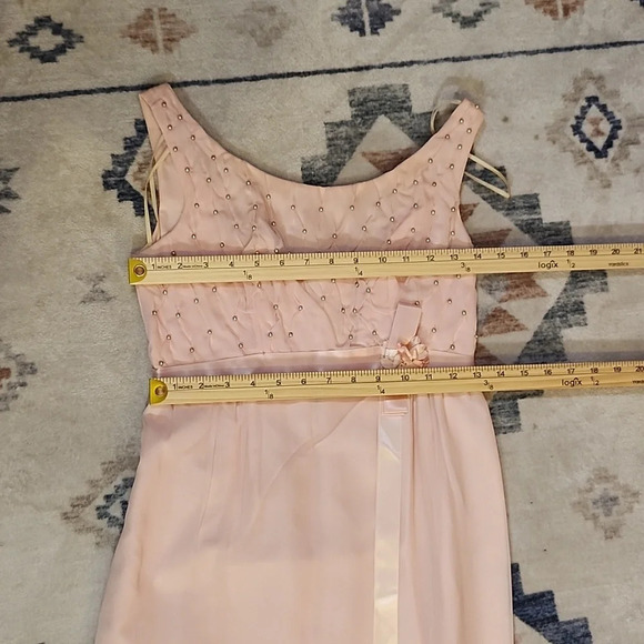 Vintage Pale Pink Blush Beaded Scoop Neck Empire Waist Dress - Picture 10 of 11